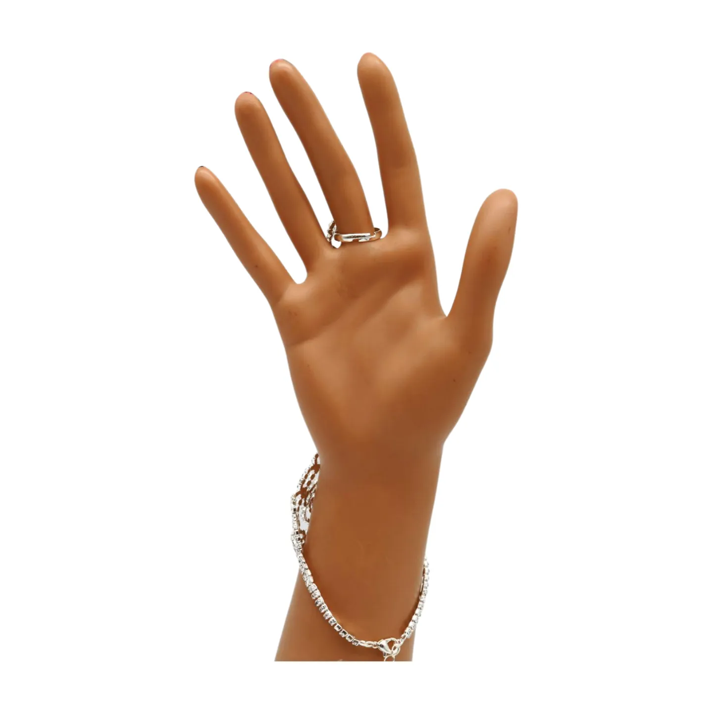 Silver Metal Hand Chain Bracelet Connected Slave Ring Rose Flower