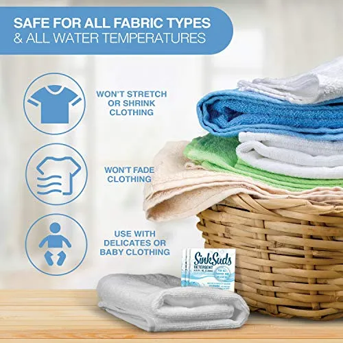SinkSuds Travel Laundry Detergent Liquid Soap   Odor Eliminator for All Fabrics Including Delicates, (TSA Compliant), 8 Sink-Packets (0.25 fl oz each)