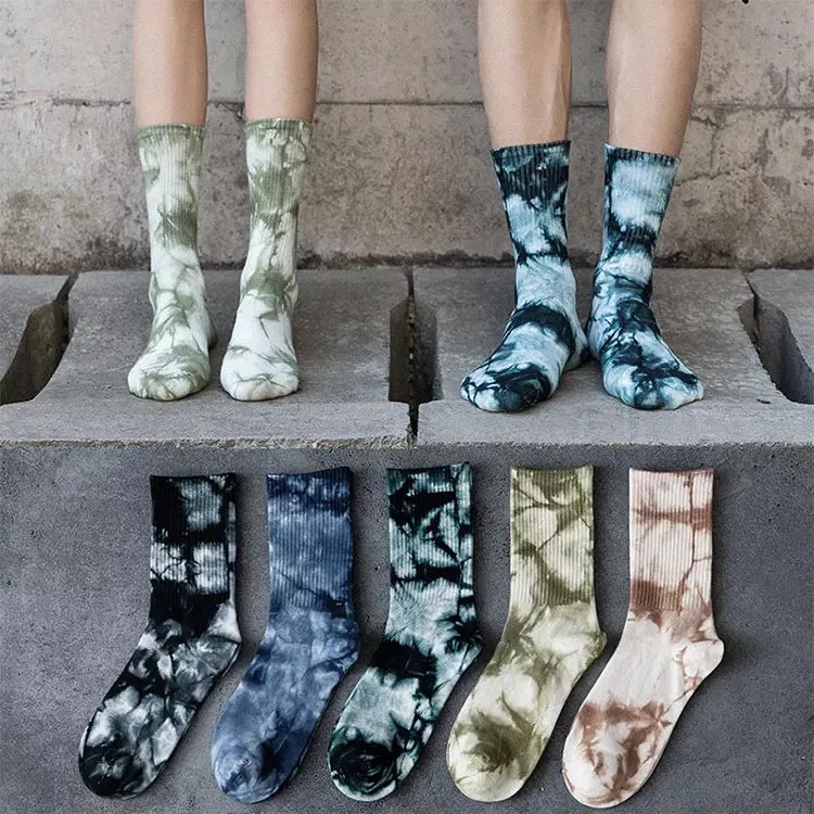 Soft Green/Black Ribbed Knit Tie-Dye Socks
