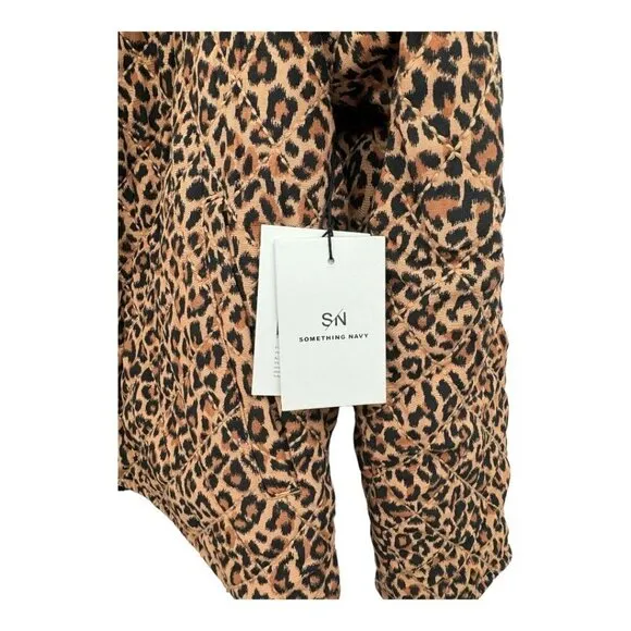 Something Navy Leopard Black Reversible Quilted Jacket NWT