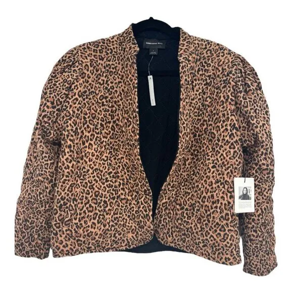 Something Navy Leopard Black Reversible Quilted Jacket NWT