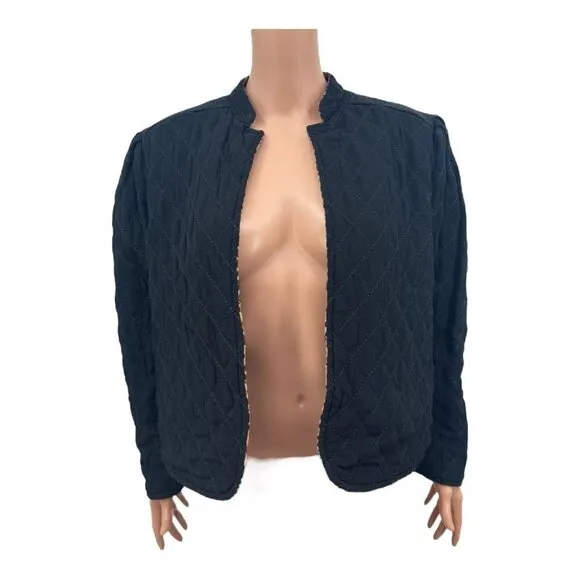 Something Navy Leopard Black Reversible Quilted Jacket NWT