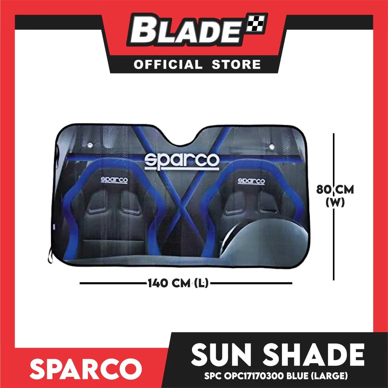 Sparco Car Sunshade Large OPC17170300 140x80cm LxW (Blue)