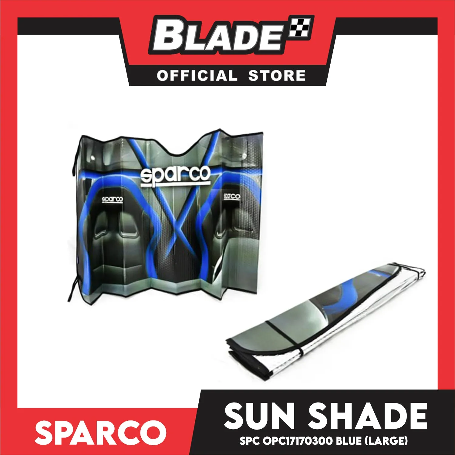Sparco Car Sunshade Large OPC17170300 140x80cm LxW (Blue)