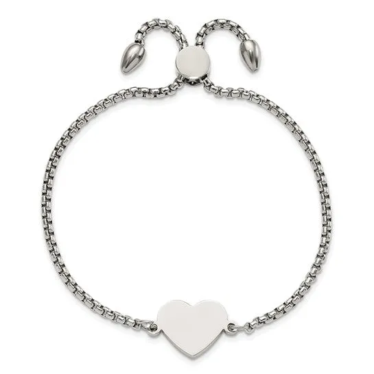 Stainless Steel Polished Heart Adjustable Bracelet