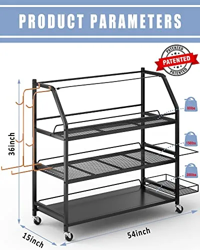 Staransun Home Gym Storage Rack - Weight Rack for Dumbbells - Yoga Mat Storage Rack with Two Extra Side Storage Space - Garage Storage with Caster Wheels - Workout Equipment Organizer - Easy to Assemble