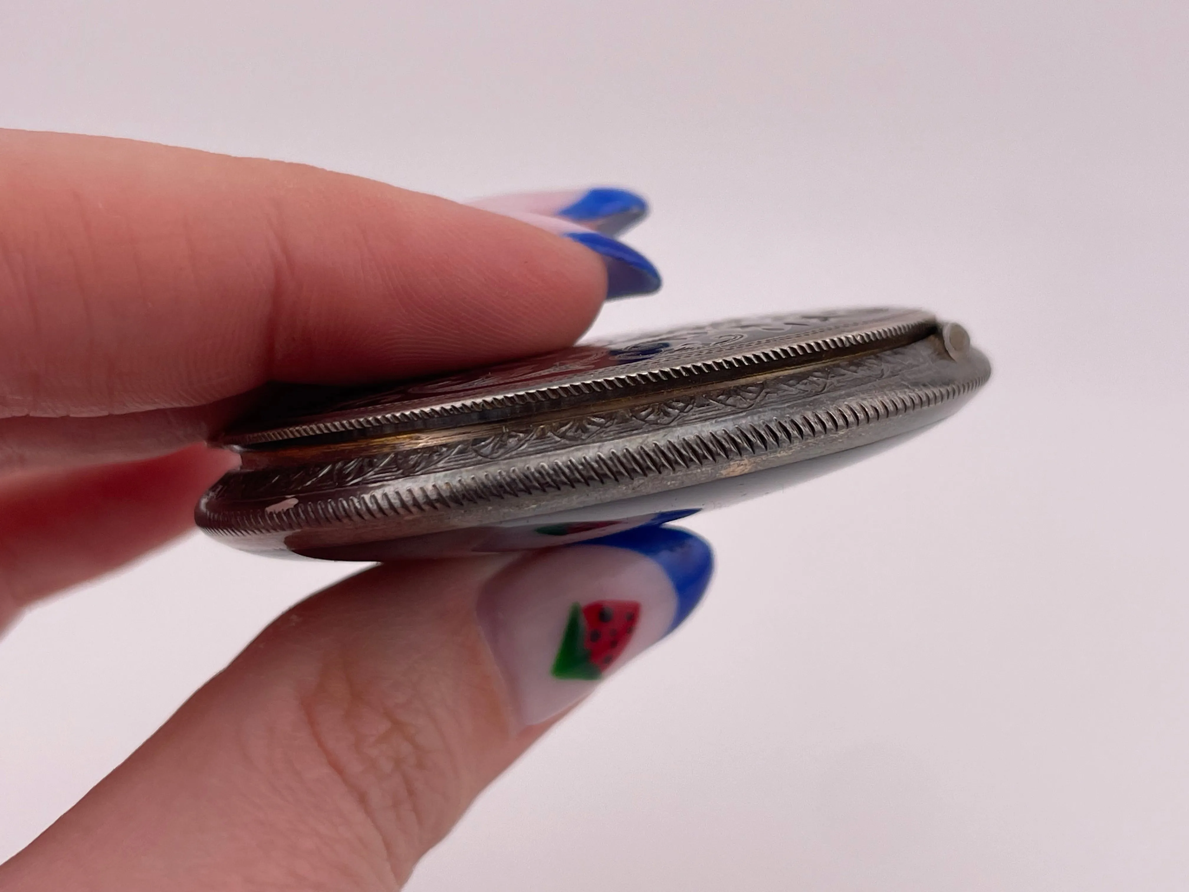 sterling silver Art Deco Austrian enamel powder compact mirror