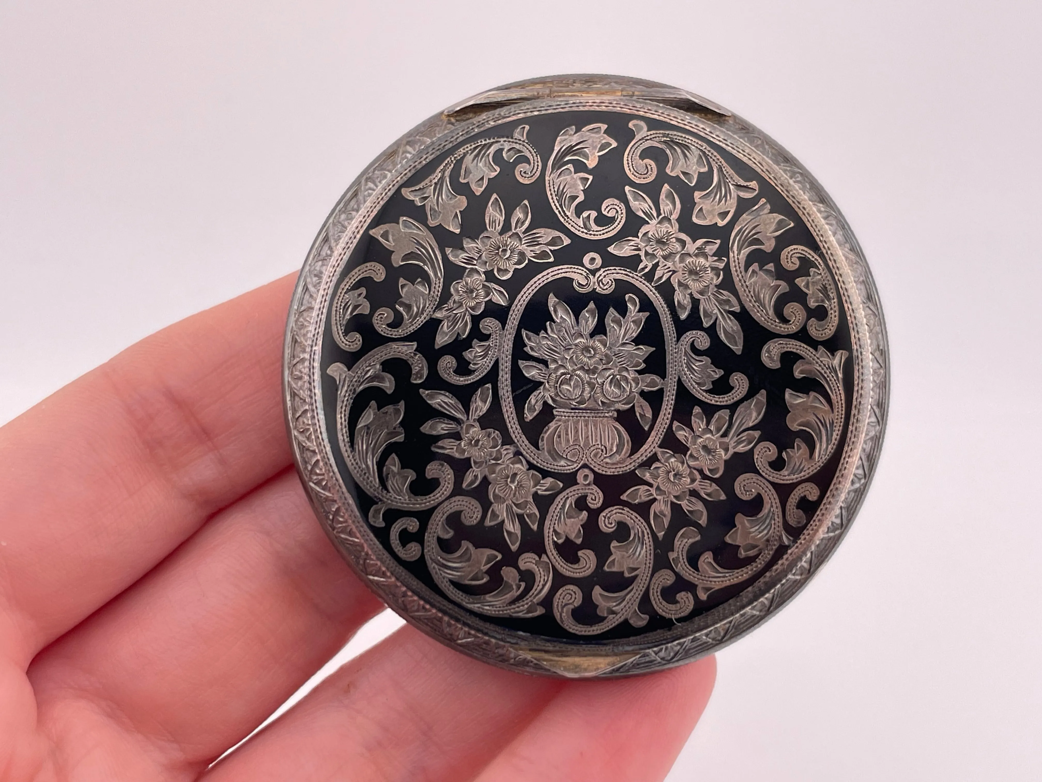 sterling silver Art Deco Austrian enamel powder compact mirror