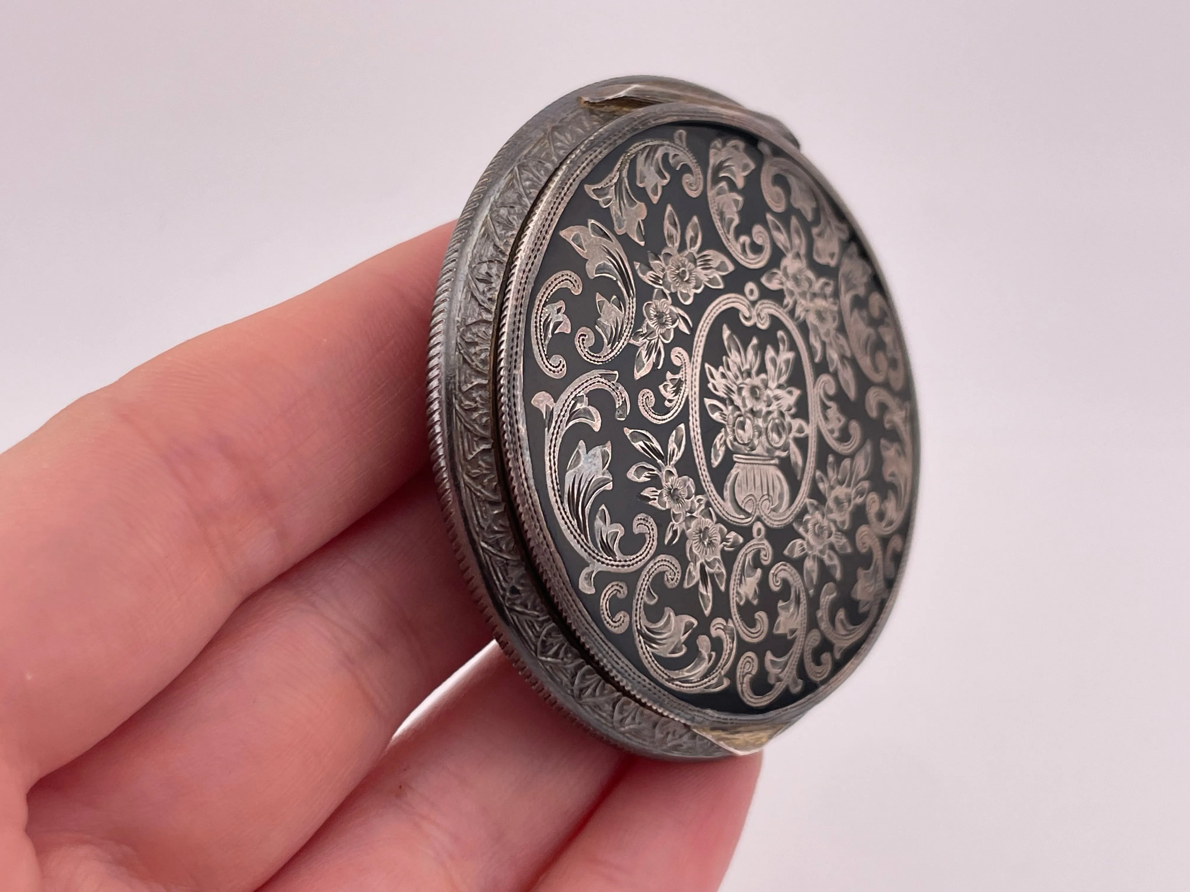 sterling silver Art Deco Austrian enamel powder compact mirror