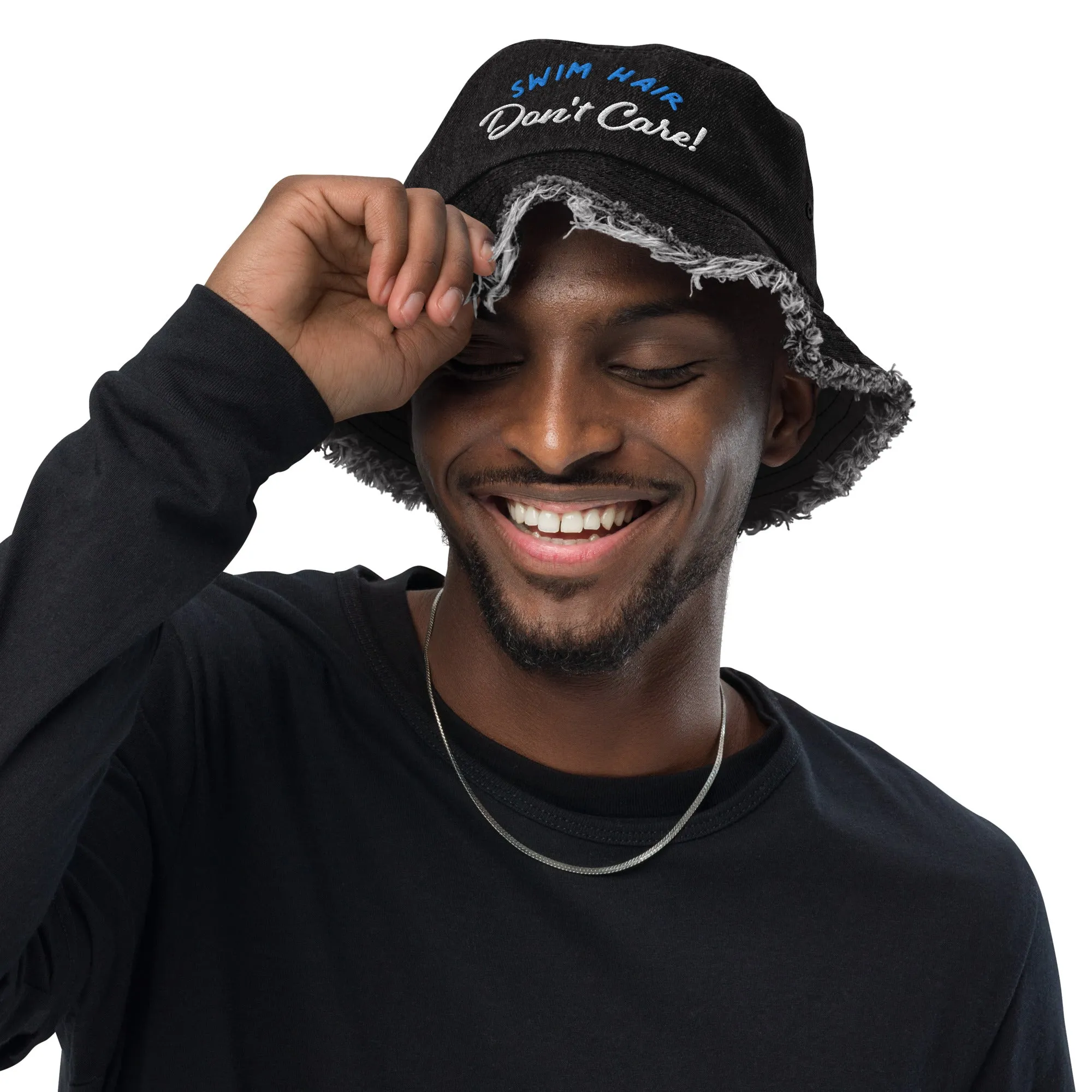 Swim Hair Don't Care Distressed Denim Bucket Hat