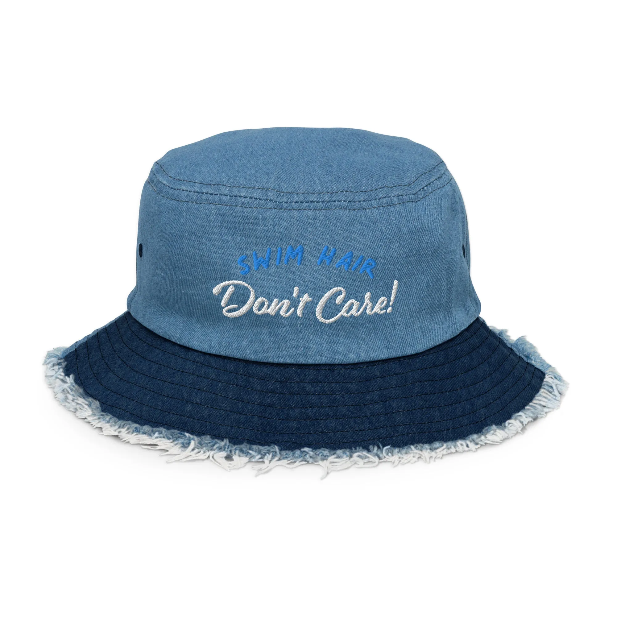Swim Hair Don't Care Distressed Denim Bucket Hat