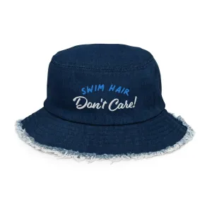 Swim Hair Don't Care Distressed Denim Bucket Hat