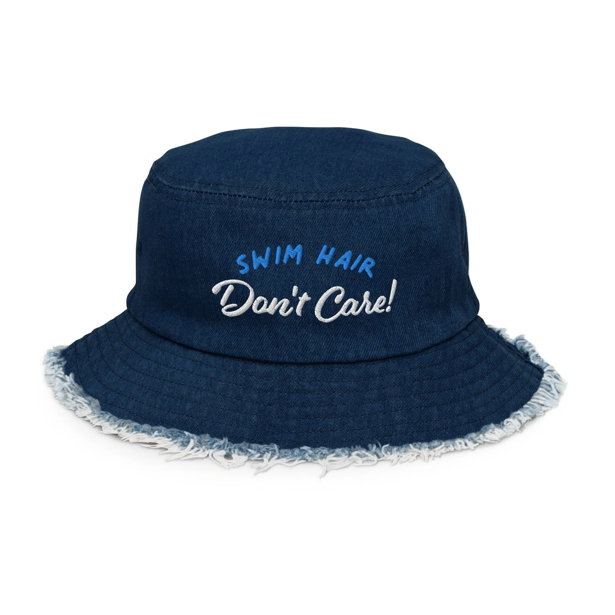 Swim Hair Don't Care Distressed Denim Bucket Hat