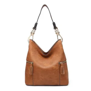 Tan Two Side Zip Pockets Hobo Bag