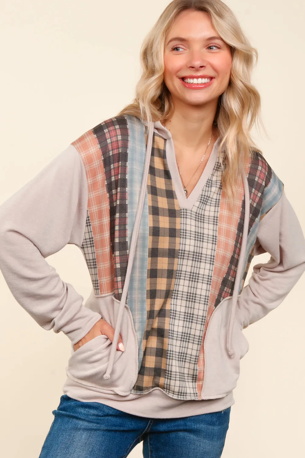 Taupe & Plaid Lightweight Hoodie