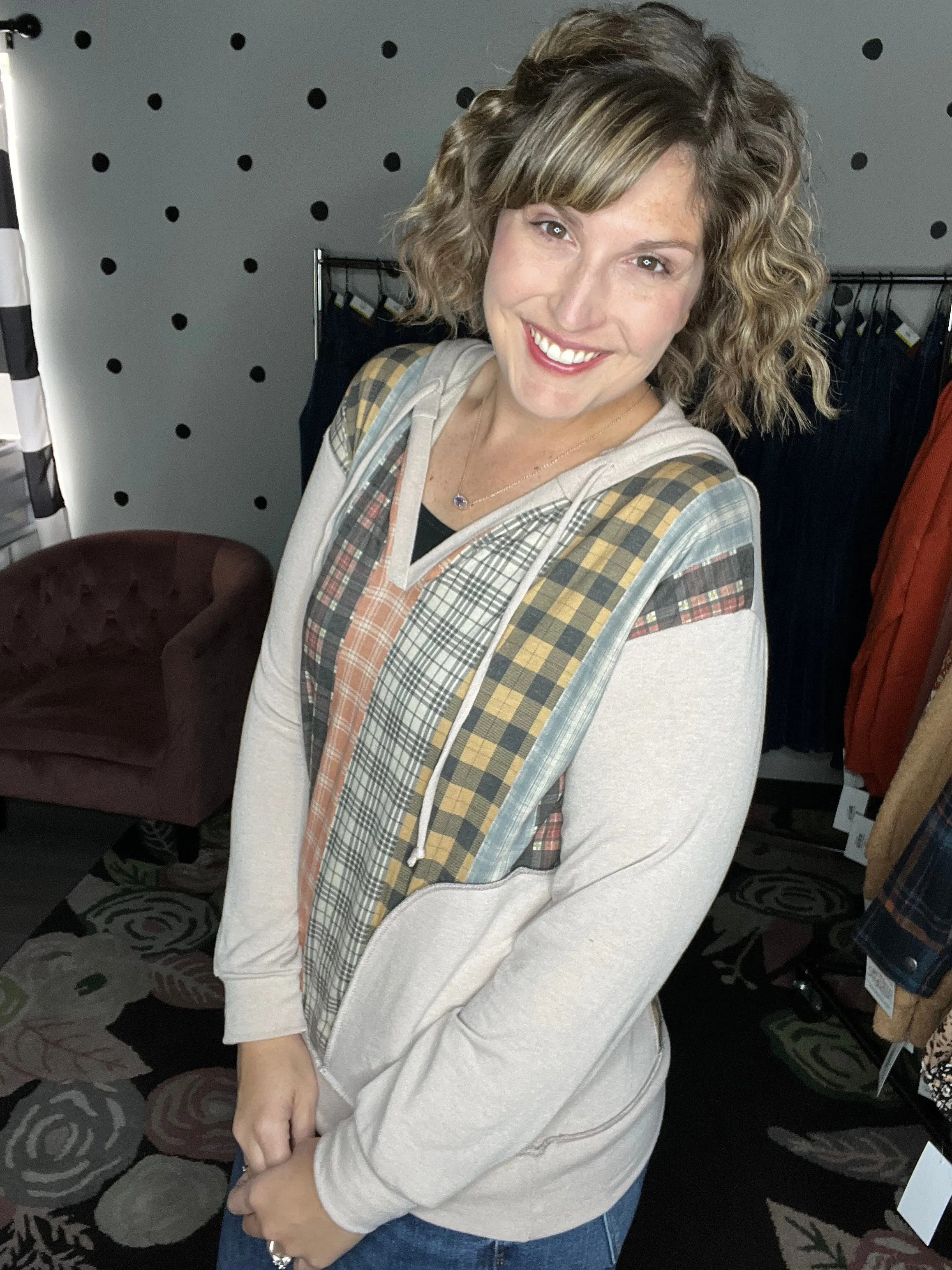 Taupe & Plaid Lightweight Hoodie