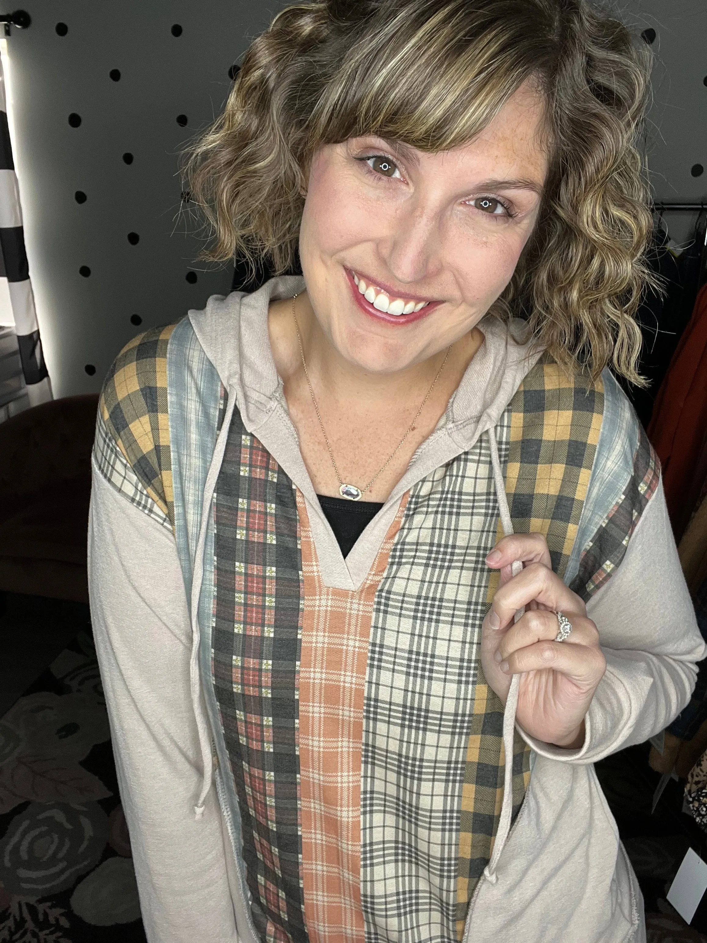 Taupe & Plaid Lightweight Hoodie