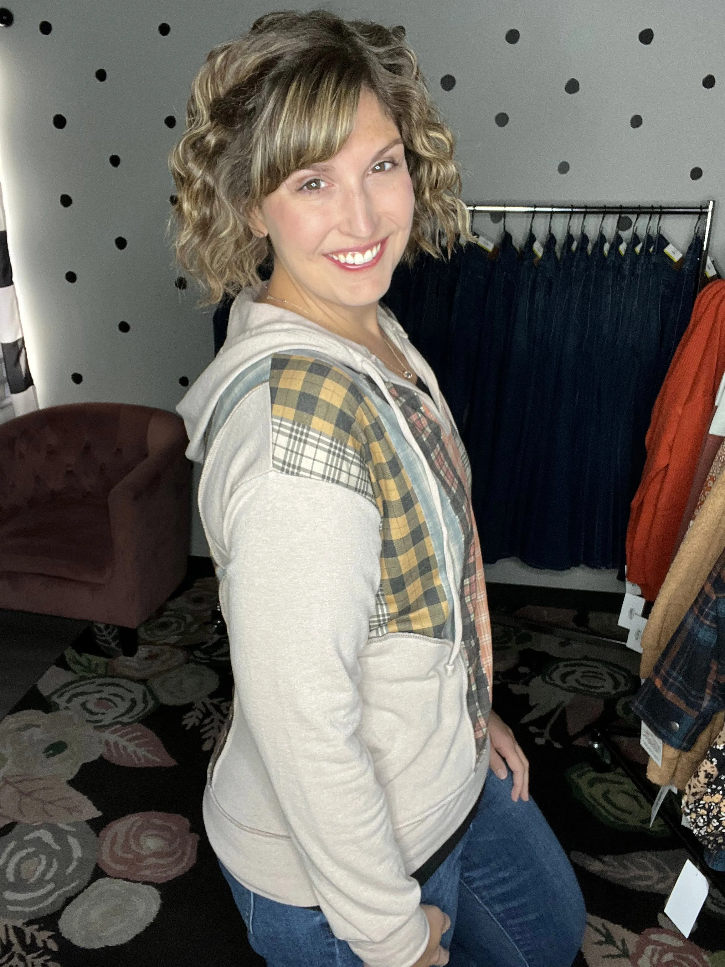 Taupe & Plaid Lightweight Hoodie