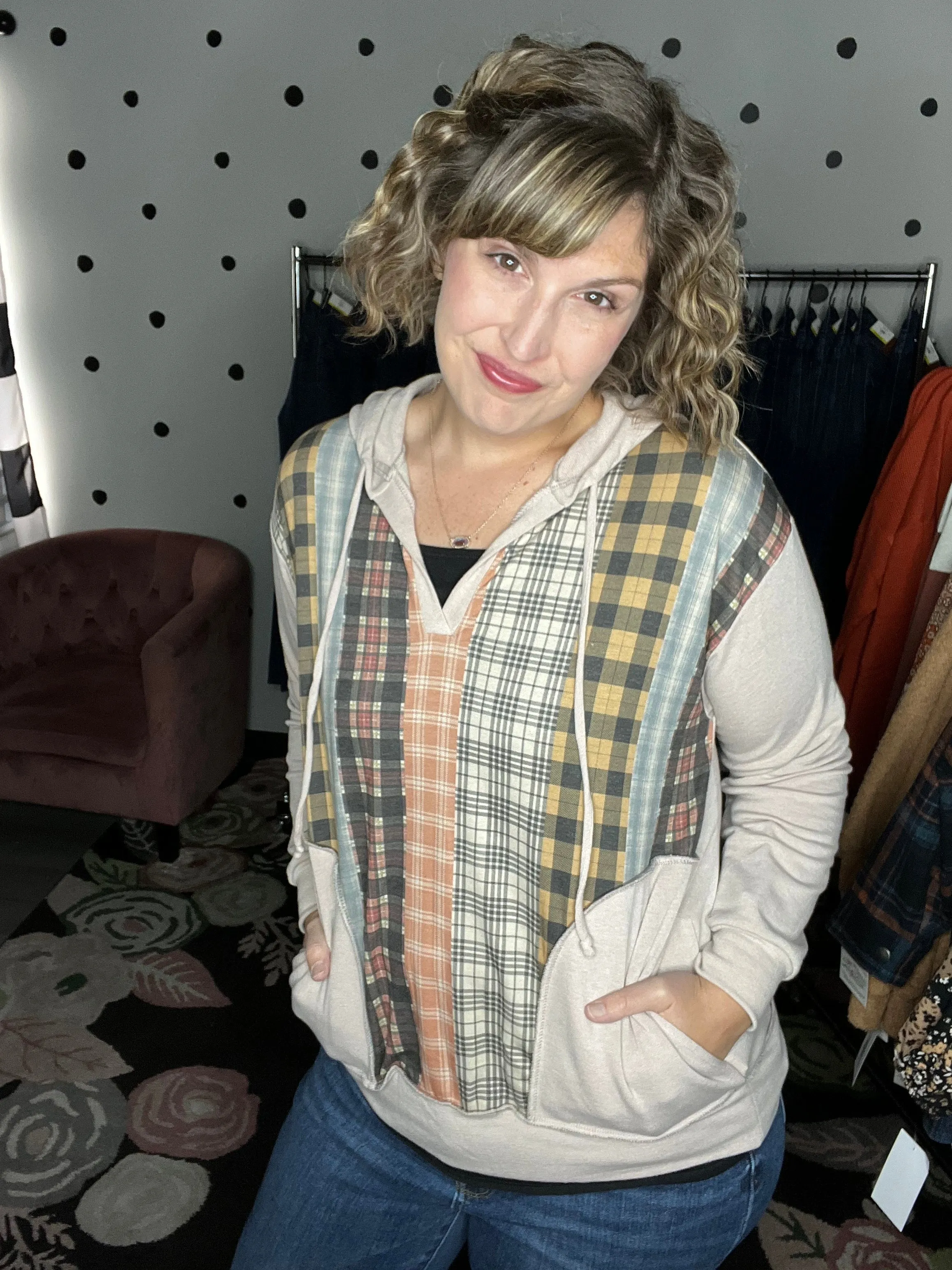 Taupe & Plaid Lightweight Hoodie