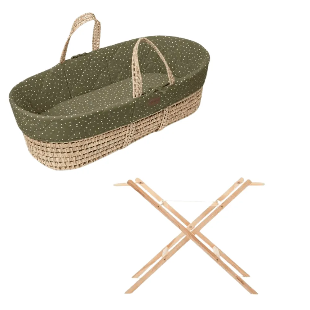 The Little Green Sheep Quilted Moses Basket Bundle - Juniper Rice