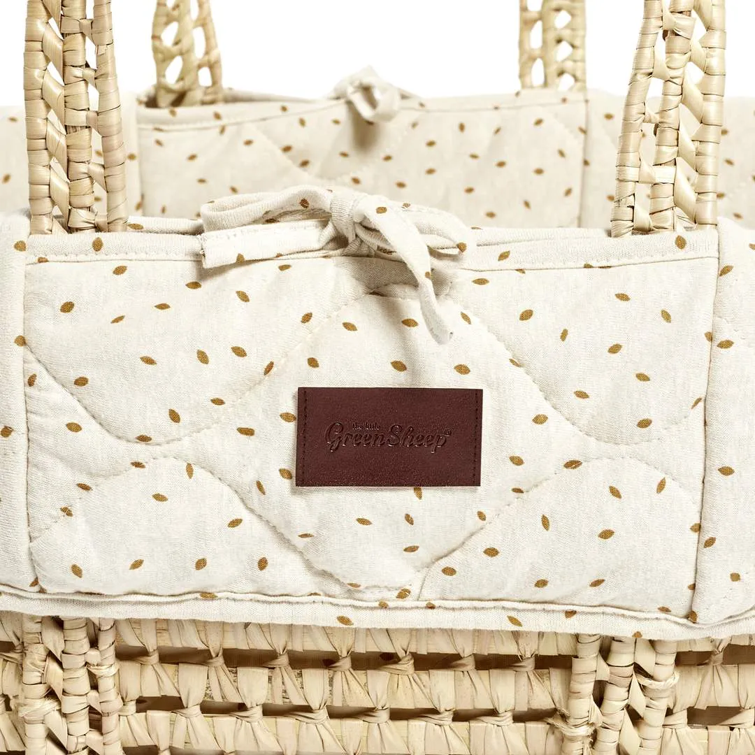 The Little Green Sheep Quilted Moses Basket - Linen Rice