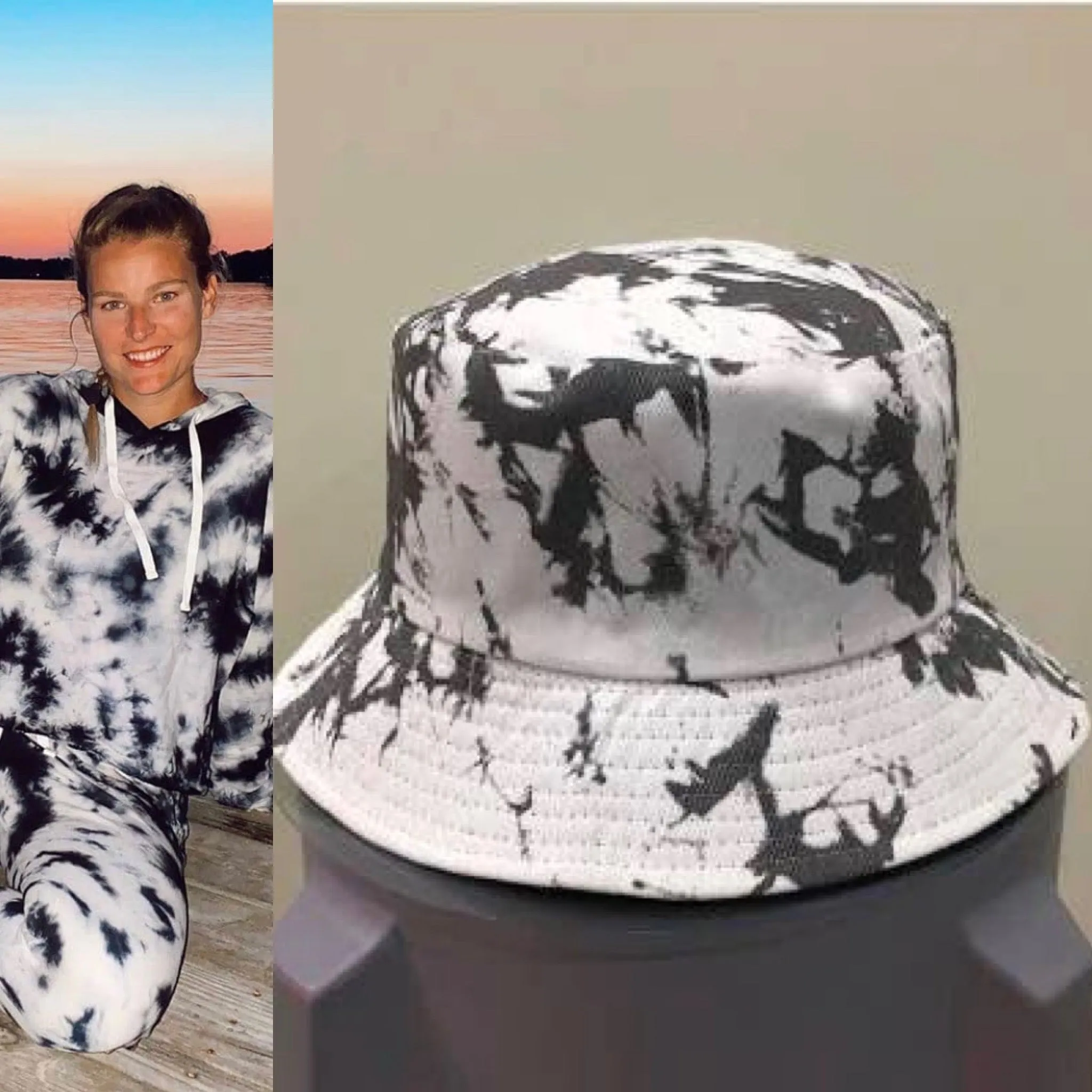 Tie Dye Bucket Hat - Black/White - 100% Cotton