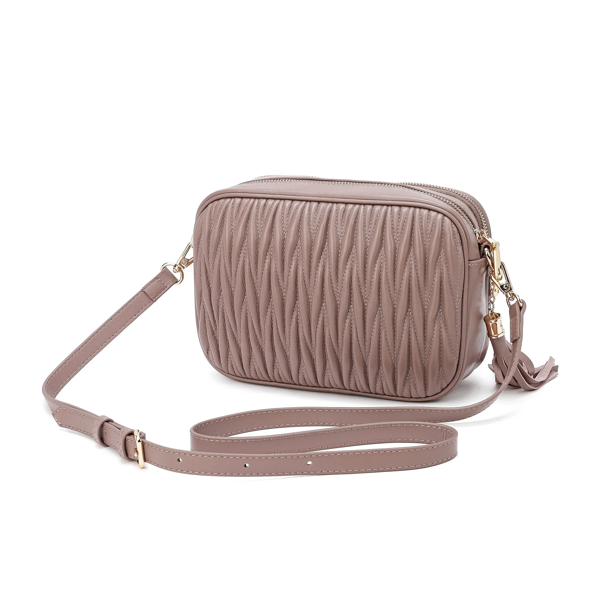 Tiffany & Fred Pleated Lambskin Leather Messenger/Shoulder Bag
