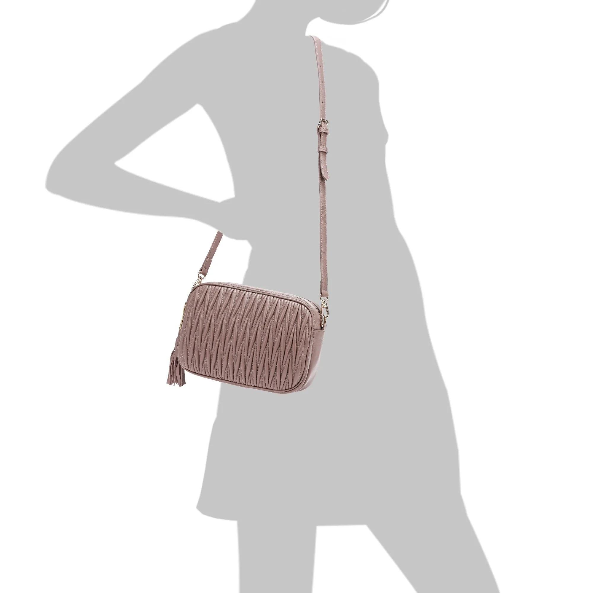 Tiffany & Fred Pleated Lambskin Leather Messenger/Shoulder Bag