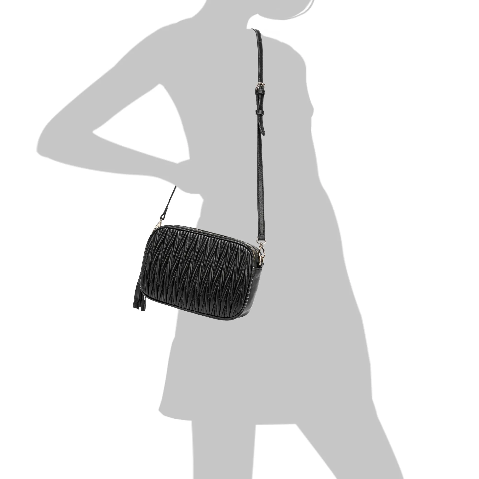Tiffany & Fred Pleated Lambskin Leather Messenger/Shoulder Bag