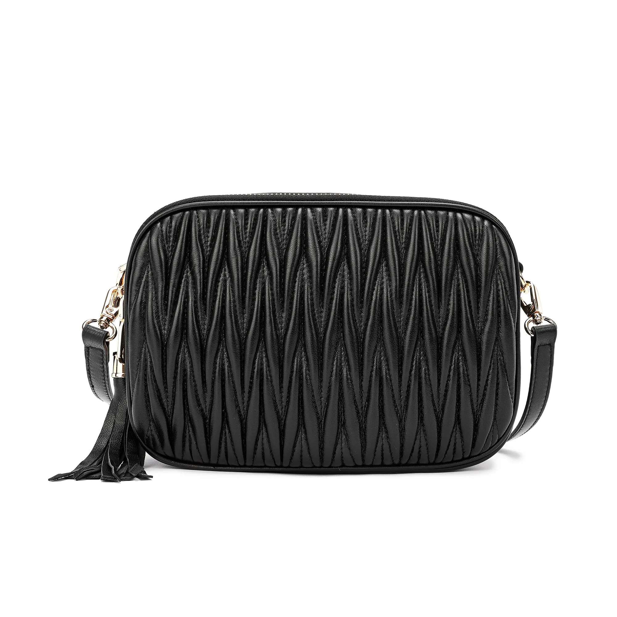 Tiffany & Fred Pleated Lambskin Leather Messenger/Shoulder Bag