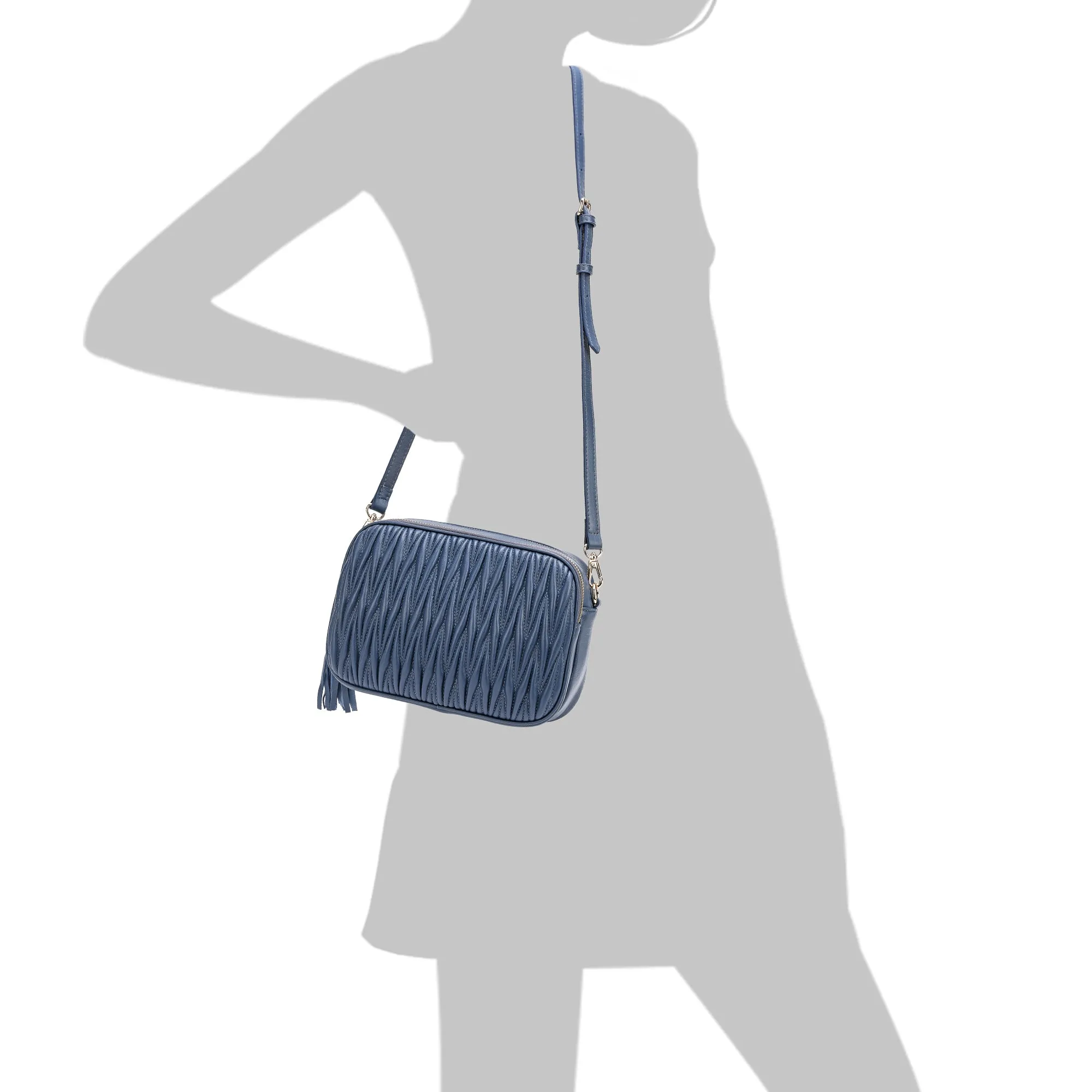 Tiffany & Fred Pleated Lambskin Leather Messenger/Shoulder Bag