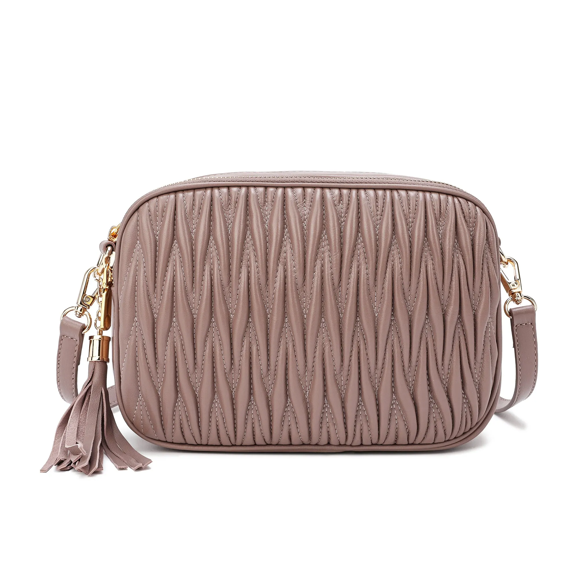 Tiffany & Fred Pleated Lambskin Leather Messenger/Shoulder Bag