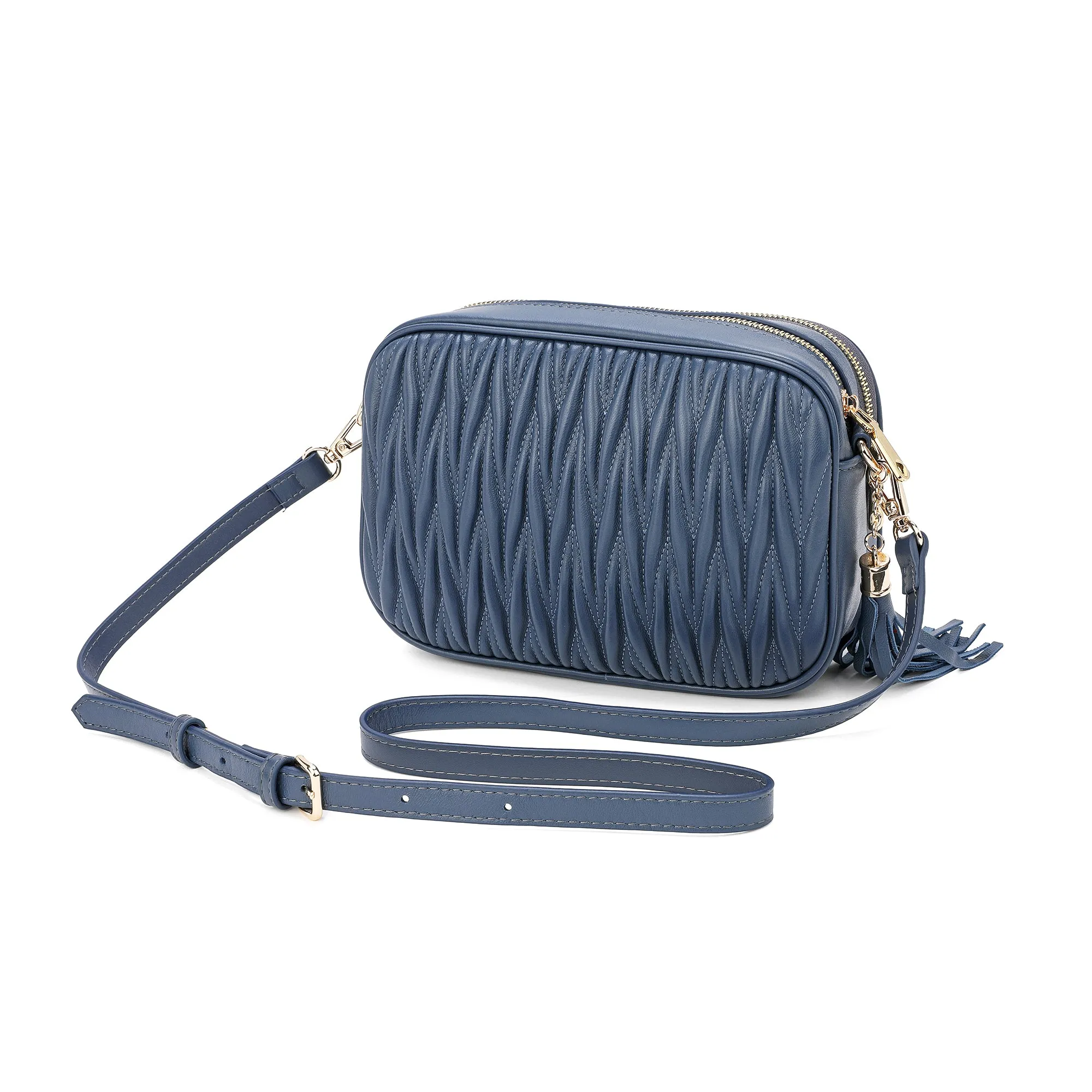 Tiffany & Fred Pleated Lambskin Leather Messenger/Shoulder Bag