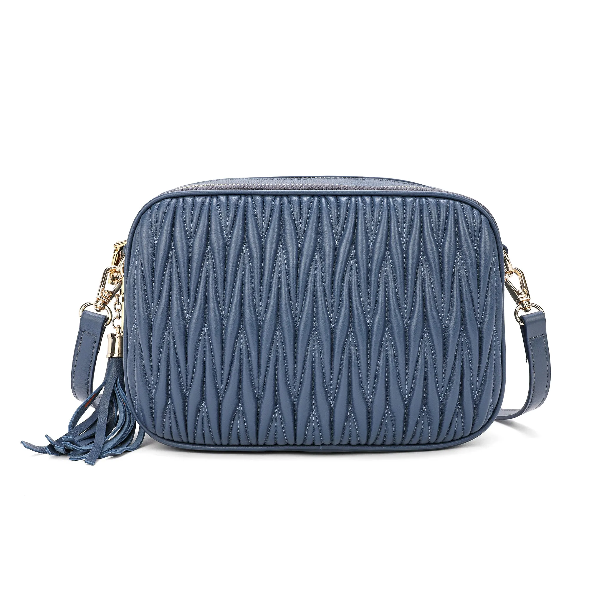 Tiffany & Fred Pleated Lambskin Leather Messenger/Shoulder Bag