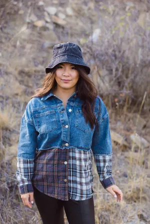 Toni Denim & Plaid Check Button Down Shacket