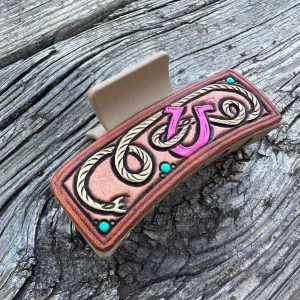 Tooled Leather Hair Clip #8