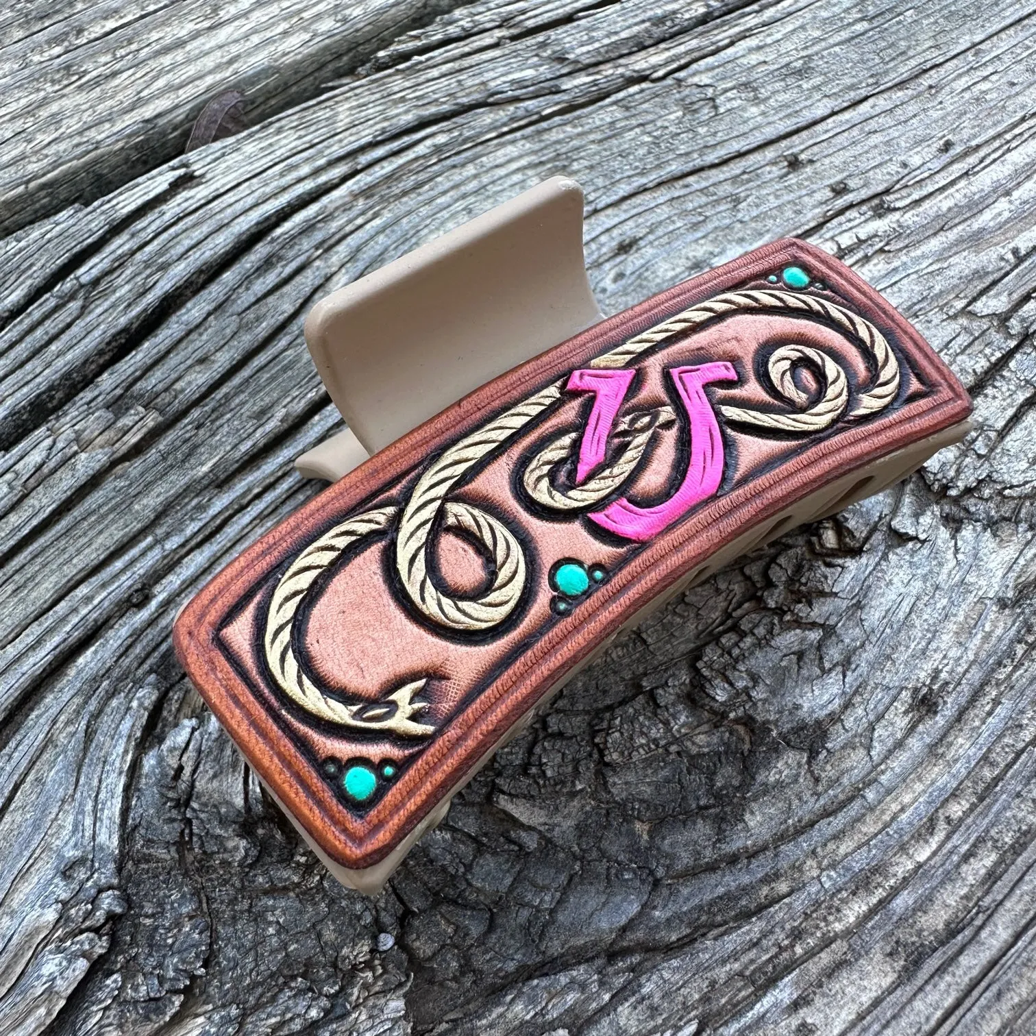 Tooled Leather Hair Clip #8