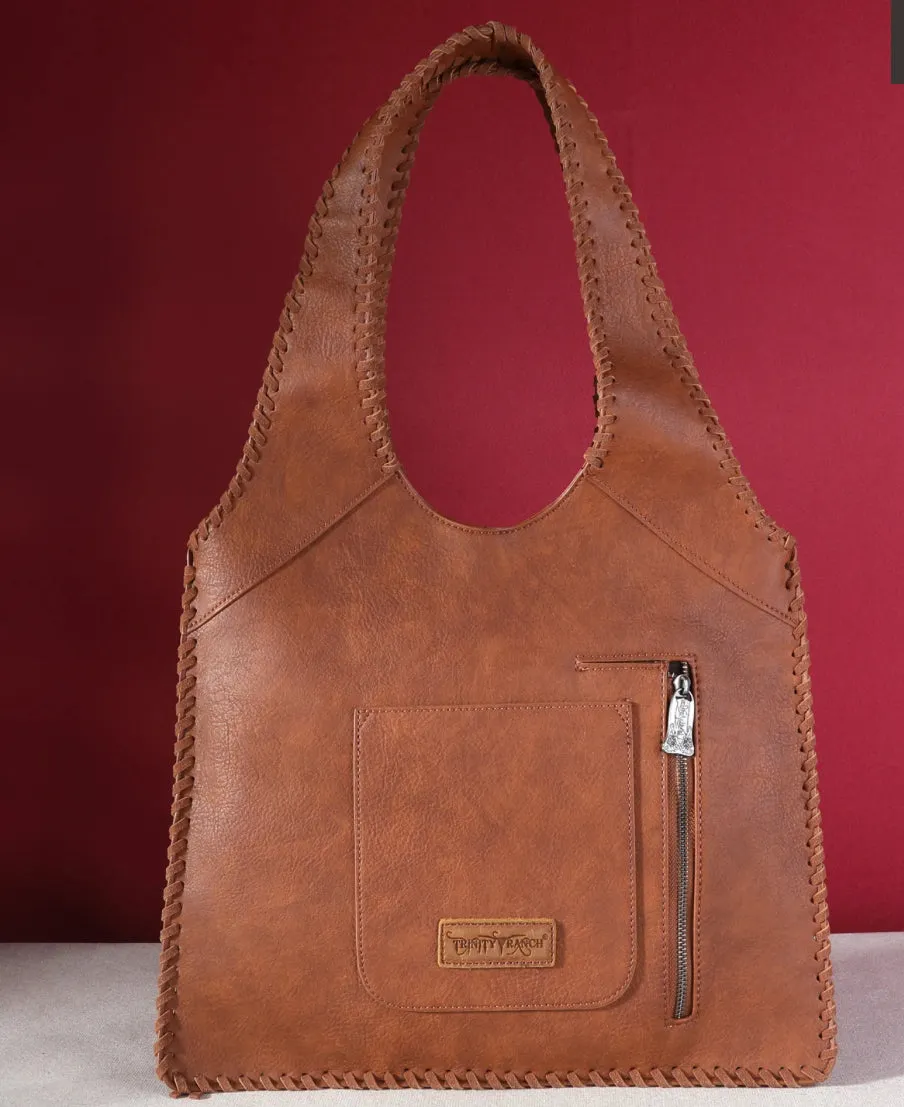 TR161G-918 Trinity Ranch Hand-Tie fringe Concealed Carry Hobo Shoulder Bag-Brown