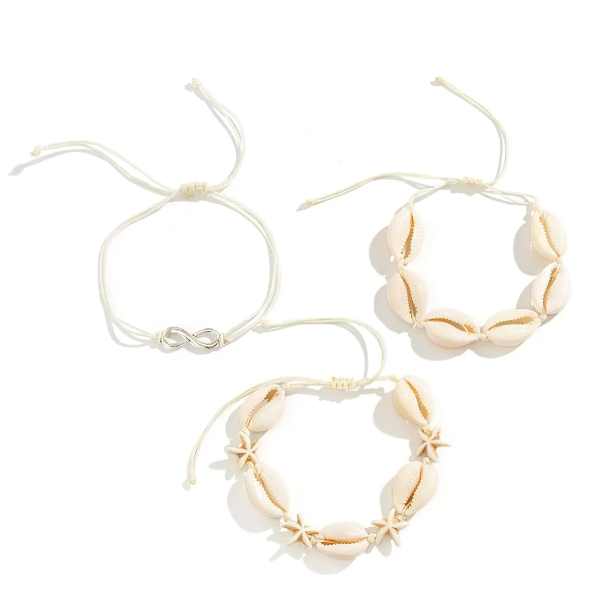 Trendy Layered Infinity Starfish Shell Bracelet Set