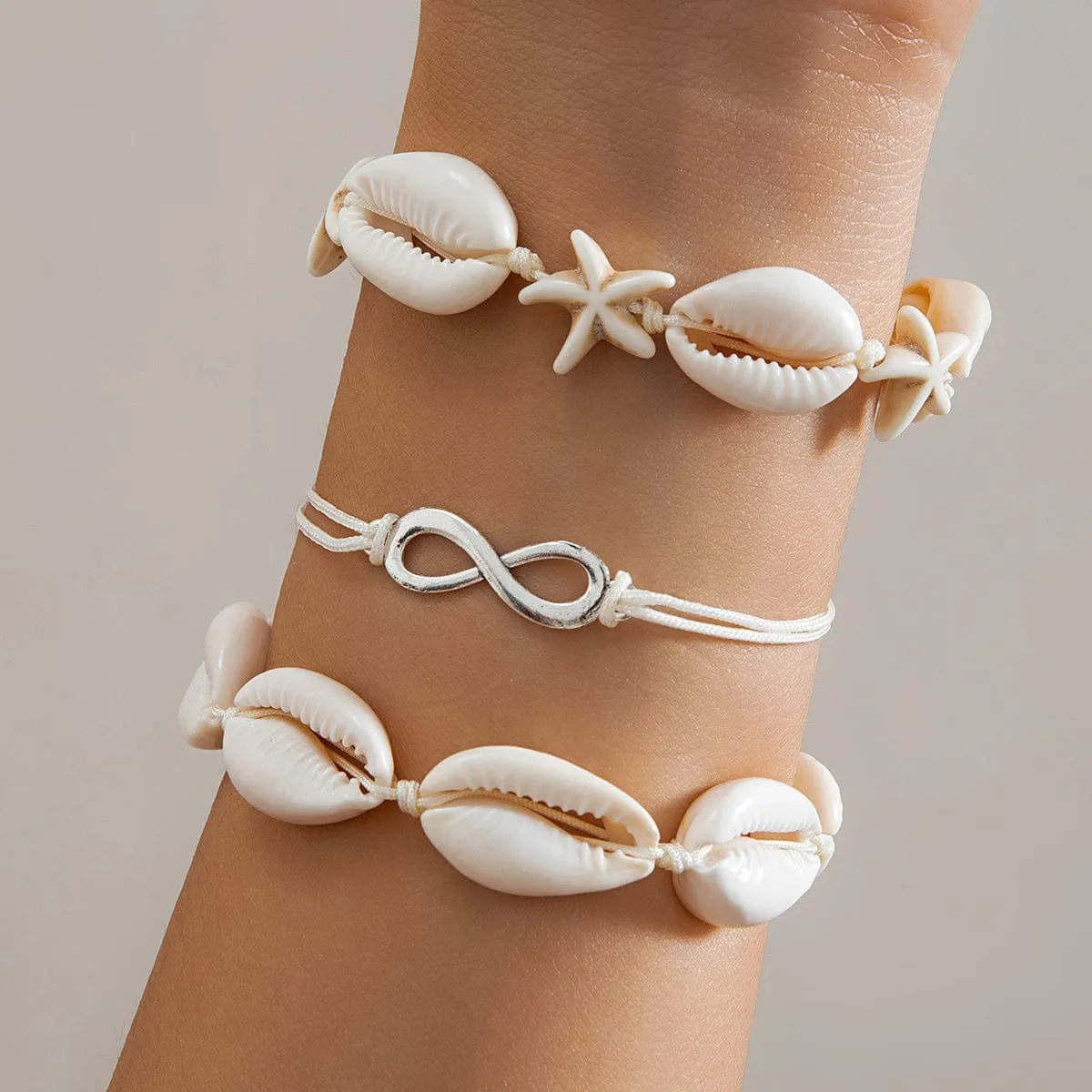 Trendy Layered Infinity Starfish Shell Bracelet Set