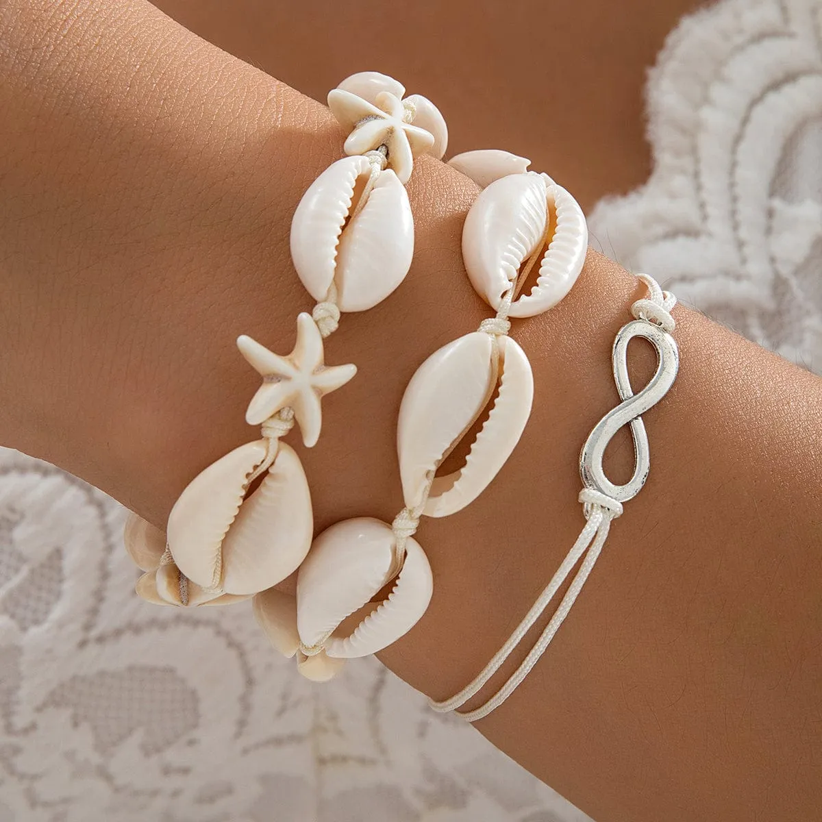 Trendy Layered Infinity Starfish Shell Bracelet Set