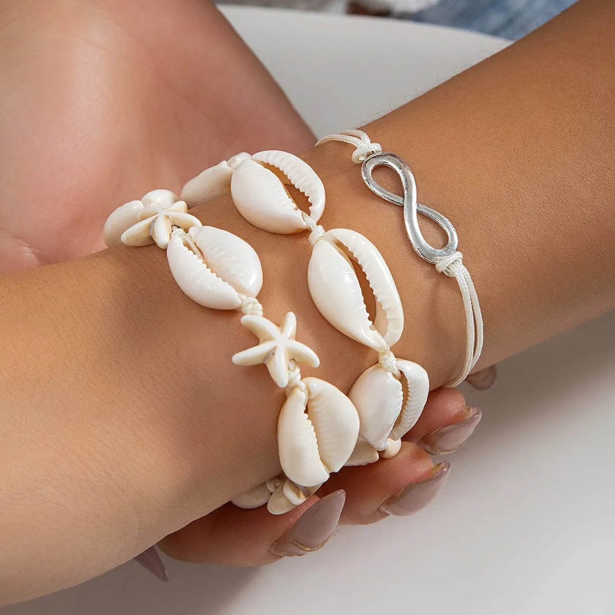 Trendy Layered Infinity Starfish Shell Bracelet Set