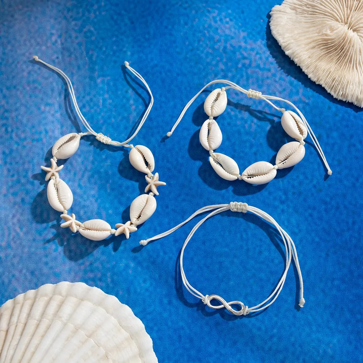 Trendy Layered Infinity Starfish Shell Bracelet Set