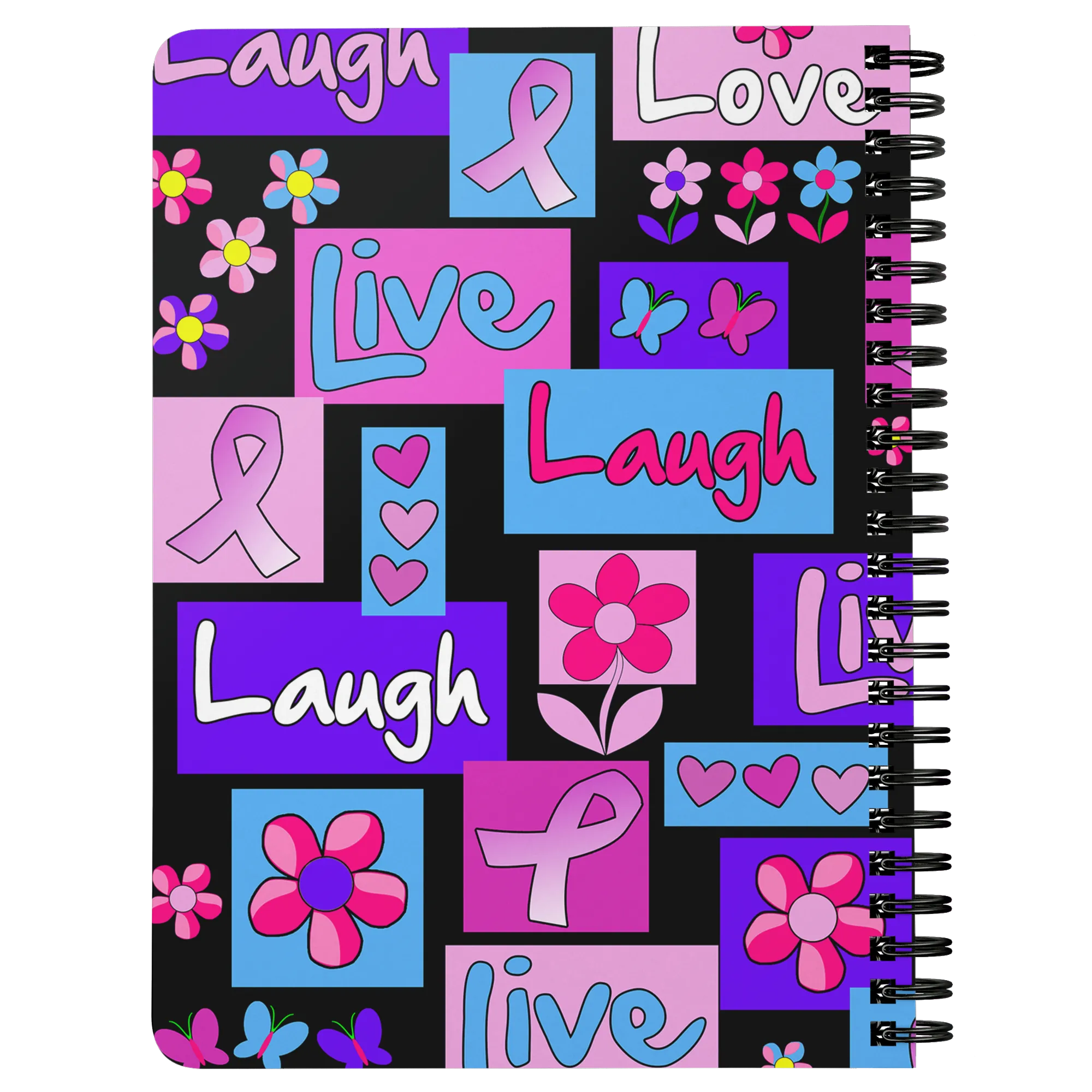 Trendy Live Love Laugh Pink Ribbon Spiralbound Notebook Journal