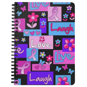 Trendy Live Love Laugh Pink Ribbon Spiralbound Notebook Journal