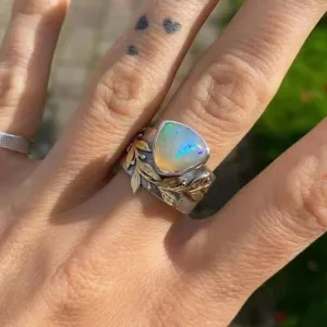 Trendy Moon Opal Heart Ring For Women Leaf Party Anniverssary Jewelry