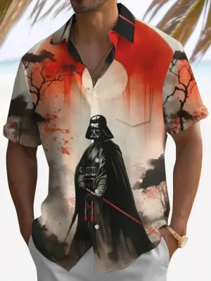 Trendy Samurai Print Short Sleeve Shirt