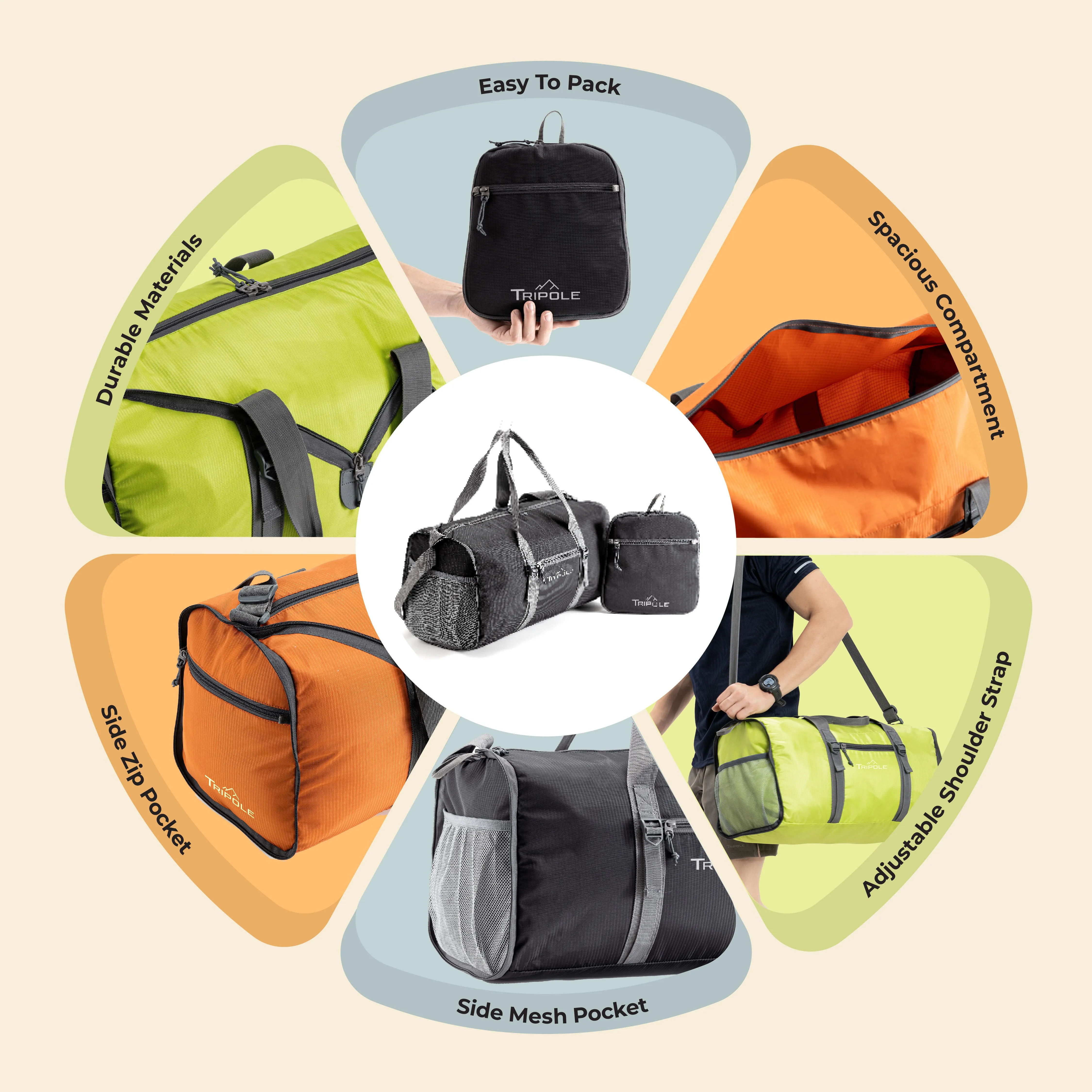 Tripole PAKEasy Foldable Duffel Bag | Portable Bag for Traveling | 40 Litres