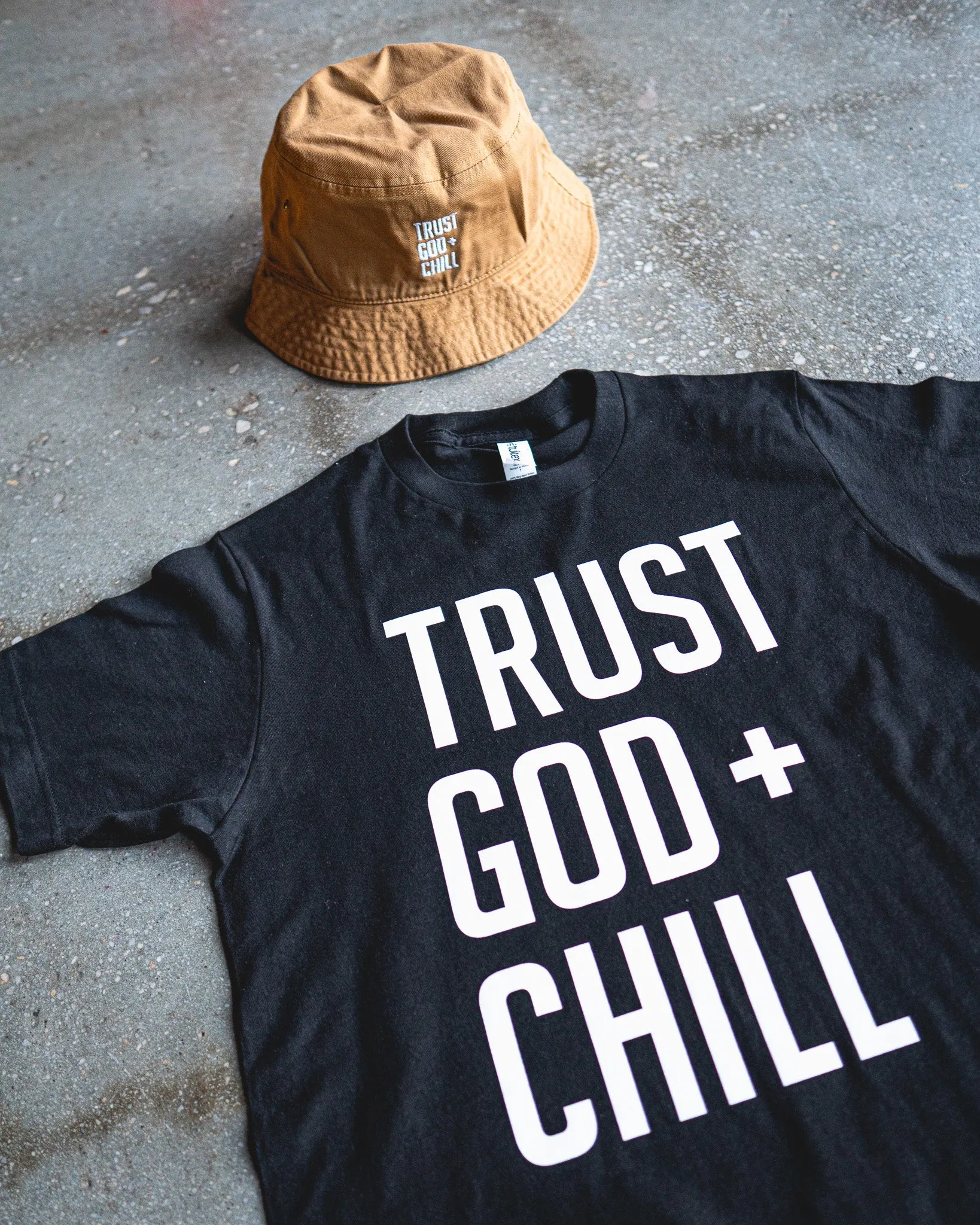Trust God   Chill Adult Box T-Shirt & Timberland Bucket Hat Bundle