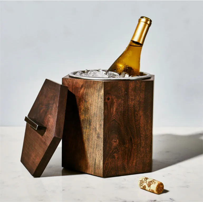 Unique Wooden Ice Bucket in Blackened Cherry